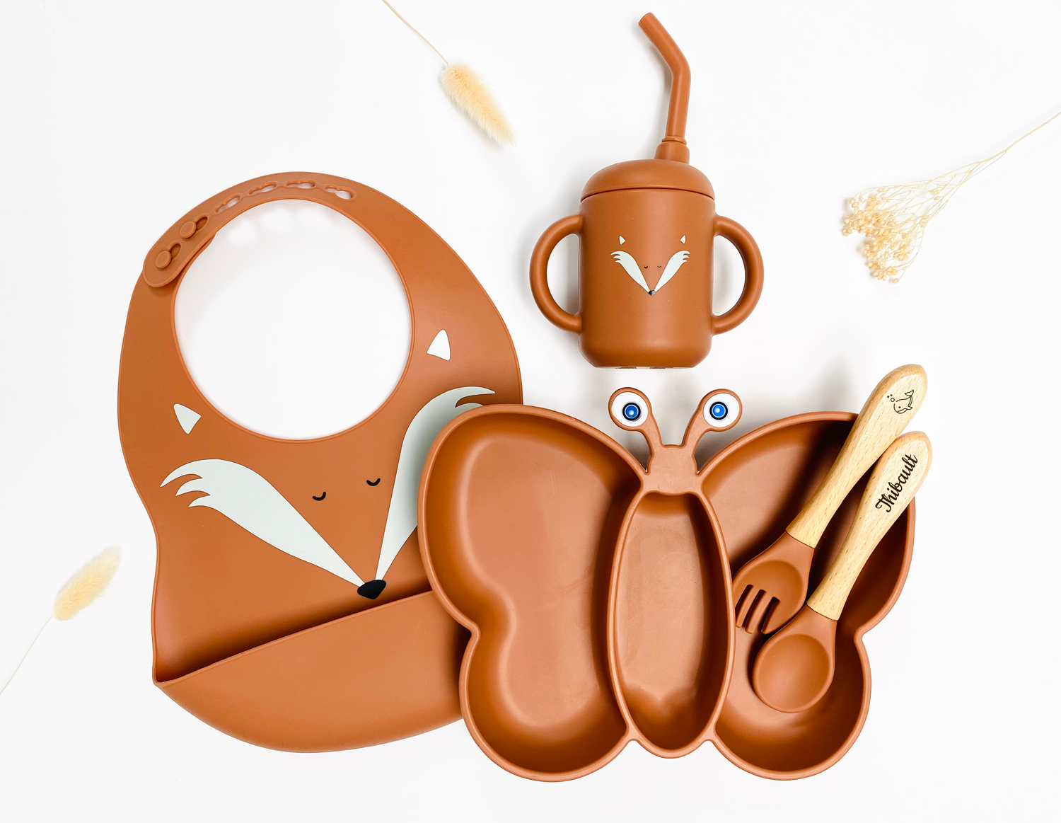 Butterfly Feeding Set – Plate with Cutlery, Bib and Straw Cup | Les Petits Citrons