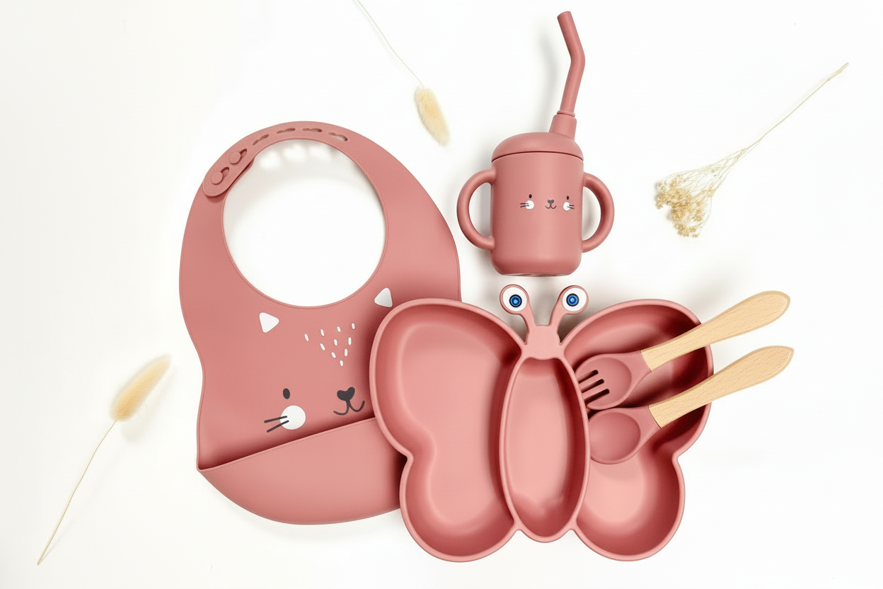 Butterfly Feeding Set – Plate with Cutlery, Bib and Straw Cup | Les Petits Citrons