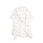 Baby Natur white muslin hooded poncho with red cherry print. Perfect for babies and toddlers.